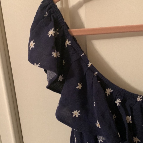 NWT Ava & Viv maxi navy w/white daisies sleeveless ruffled collar dress. Size 1x - Picture 3 of 12